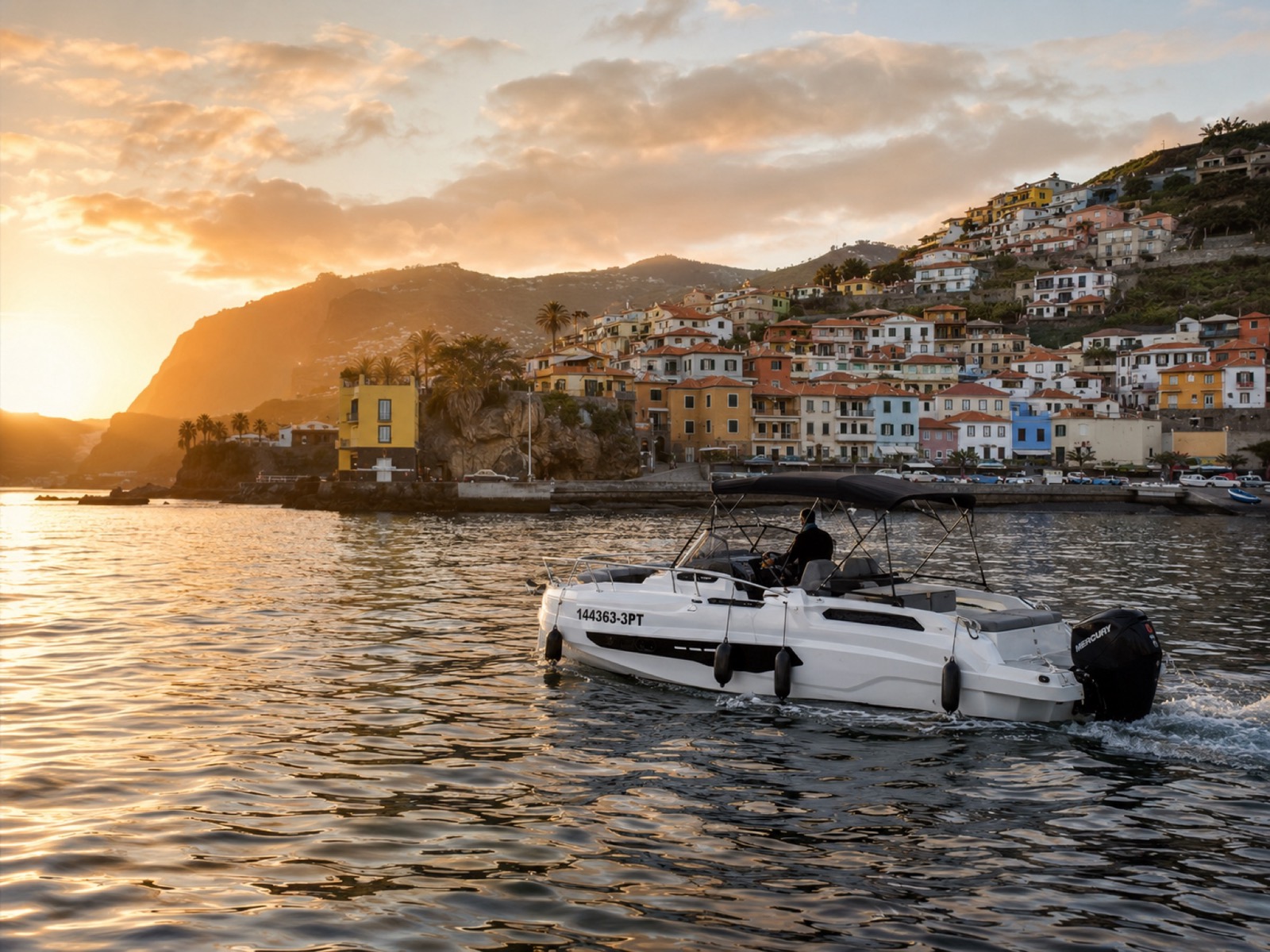 Il villaggio di pescatori di Câmara de Lobos visto dal mare, Madeira