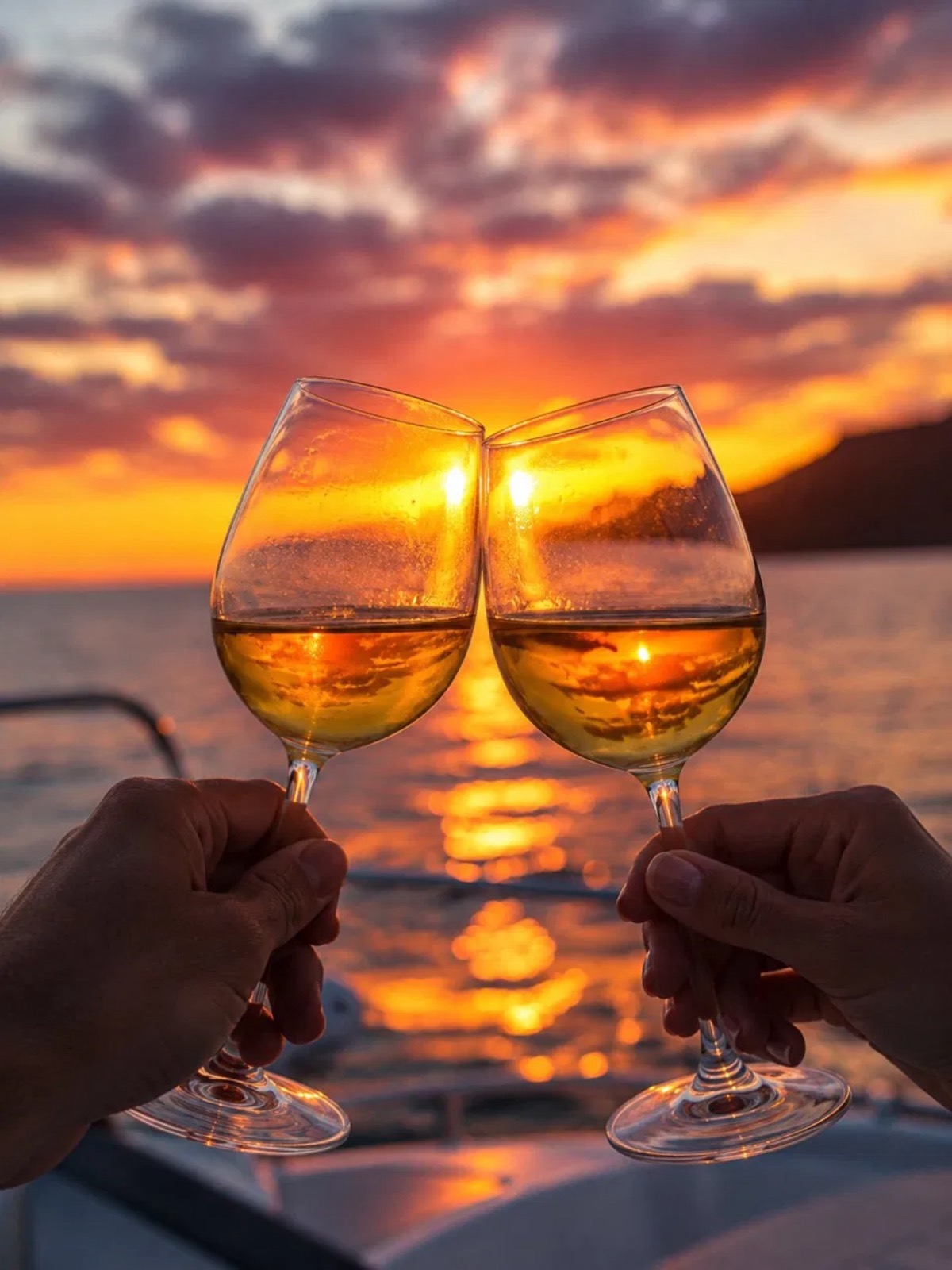Un calice di vino al tramonto a bordo di una barca privata al largo di Madeira
