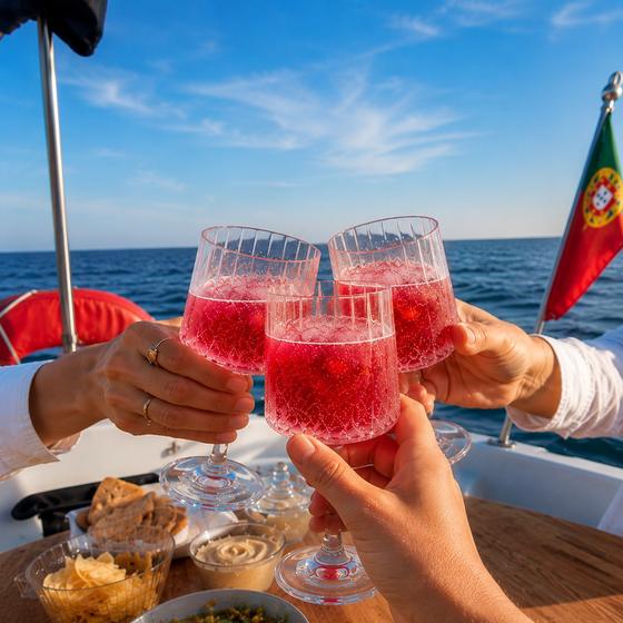 Guests raising chilled drinks on deck during a private Chifbay trip